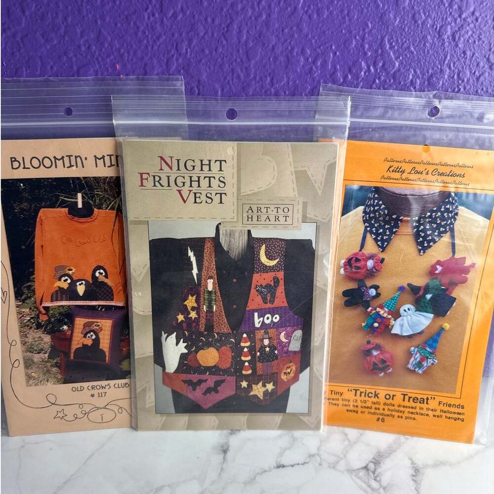Vintage Halloween Sewing Craft Patterns Lot Night Frights Vest Art to Heart Crow
